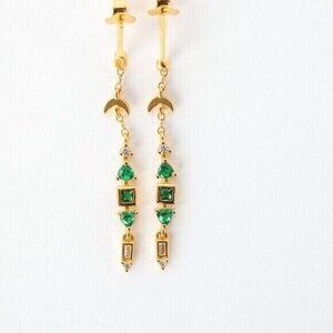 Gorgeous Dangle Earrings Gold w/Green Zircon Moon Celestial Jewelry BEAUTIFUL